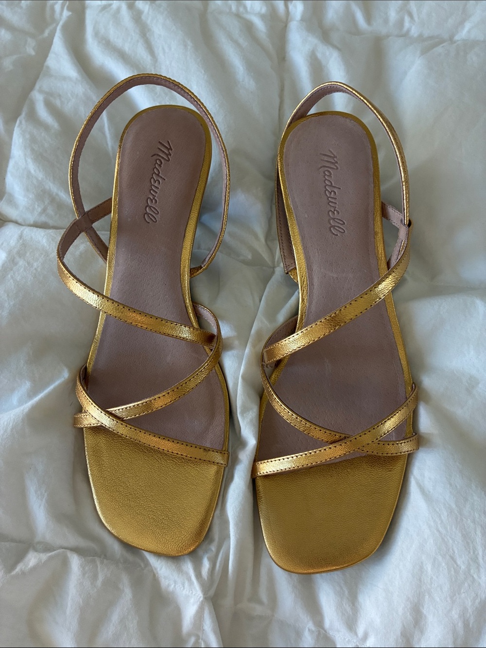 NWOT Madewell Strappy Heeled Sandals in Bright Gold Metallic Leather sz 9.5